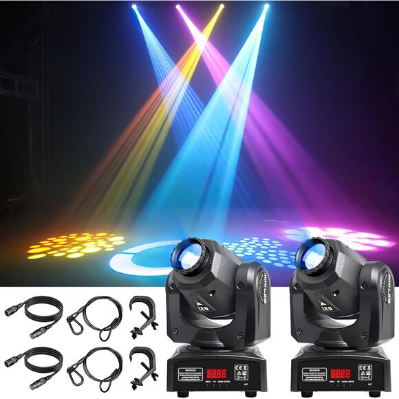 30W LED Moving Head DJ Lights – 2-Pack with 7 Colors & DMX Sound Activation - Picture 6 of 8